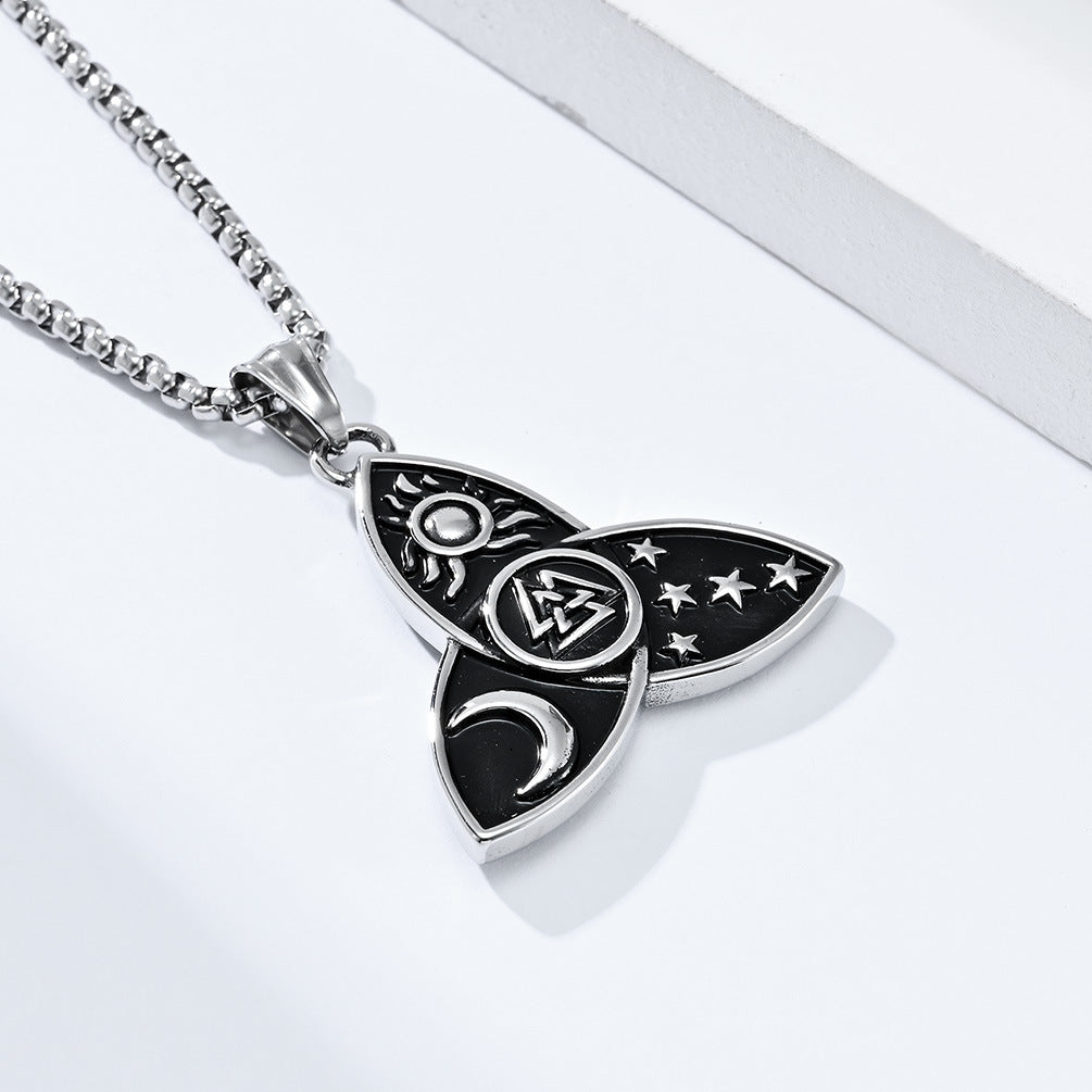 Planderful Nordic Celtic Triangle Knot Necklace Titanium Steel Pendant For Mythical Odin Star Moon Sun Trinity Lovers