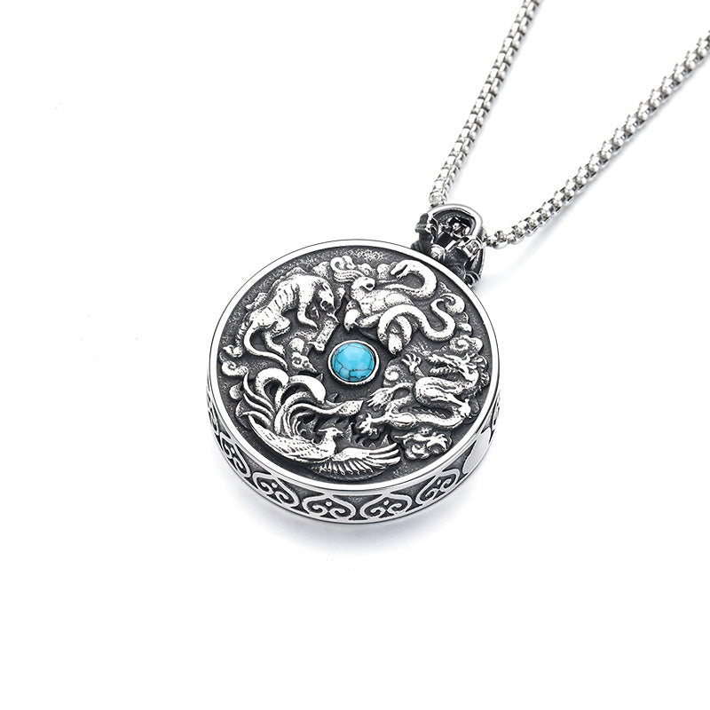Zircon Necklace - Vintage Tibetan Dragon Pendant