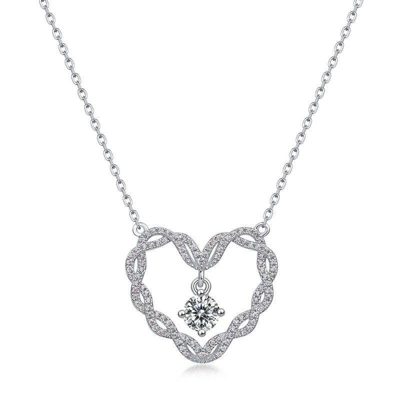 S925 Sterling Silver Moissanite Heart Necklace