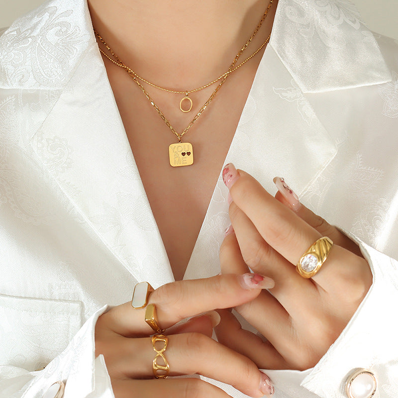 Chic Wind Double Layer Letter O Necklace in Gold Stainless Steel