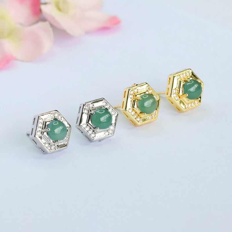 Blue-Water Jadeite Square Halo Stud Earrings