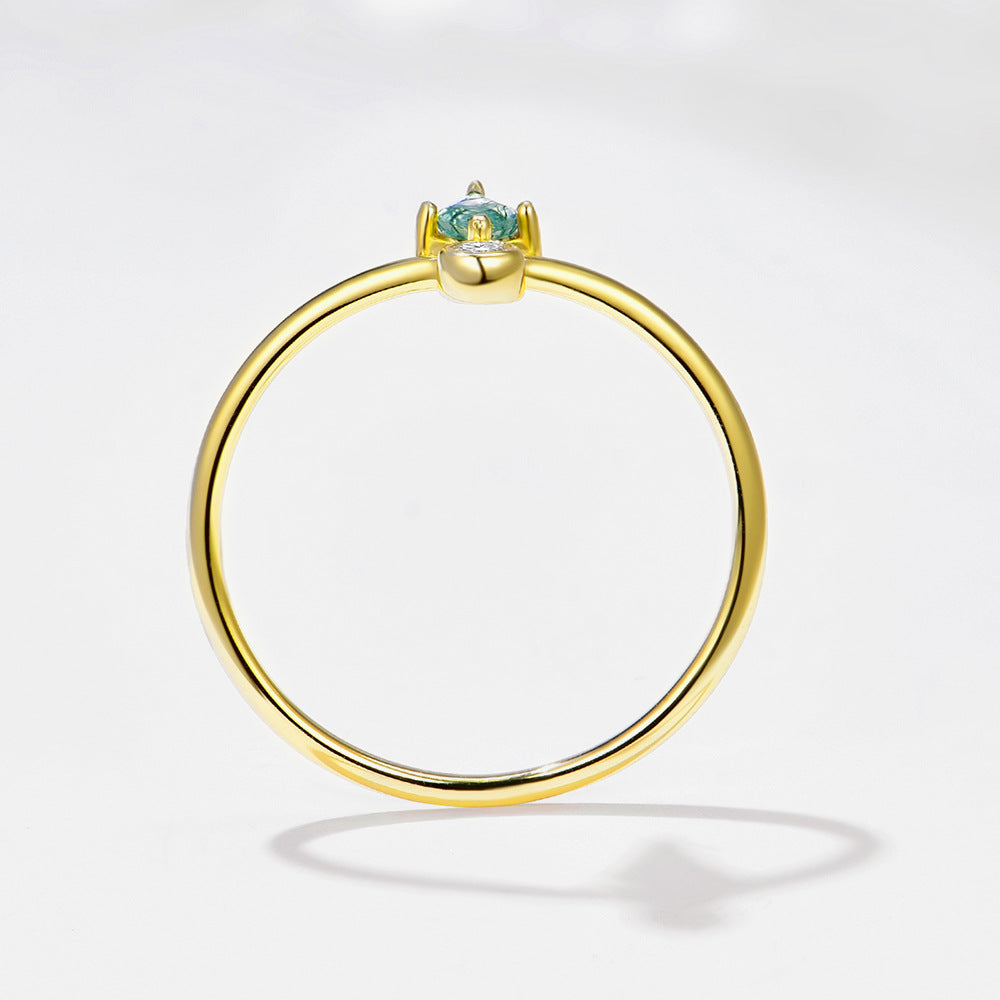 S925 Sterling Silver Aquatic Agate Ring, Crown Stacked With Natural Green Moss Stone