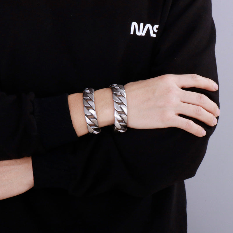Men's Daily Casting Smooth Sand Men's Stainless Steel Cuban Chain Bracelet