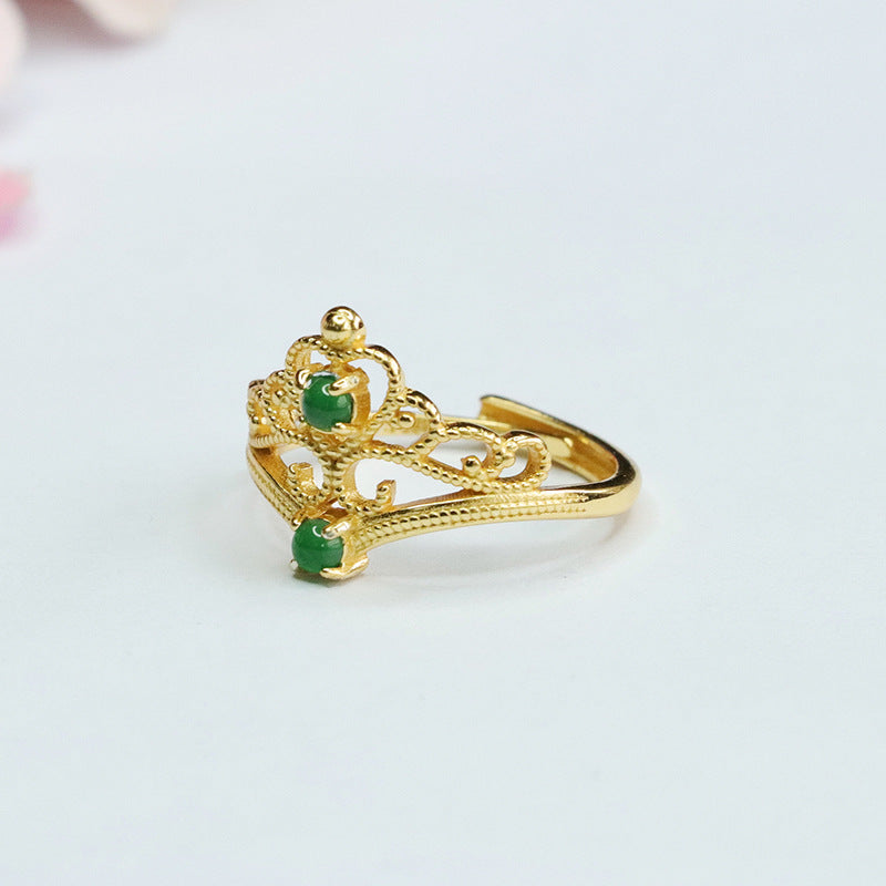 Double Layer Sterling Silver Jade Crown Ring