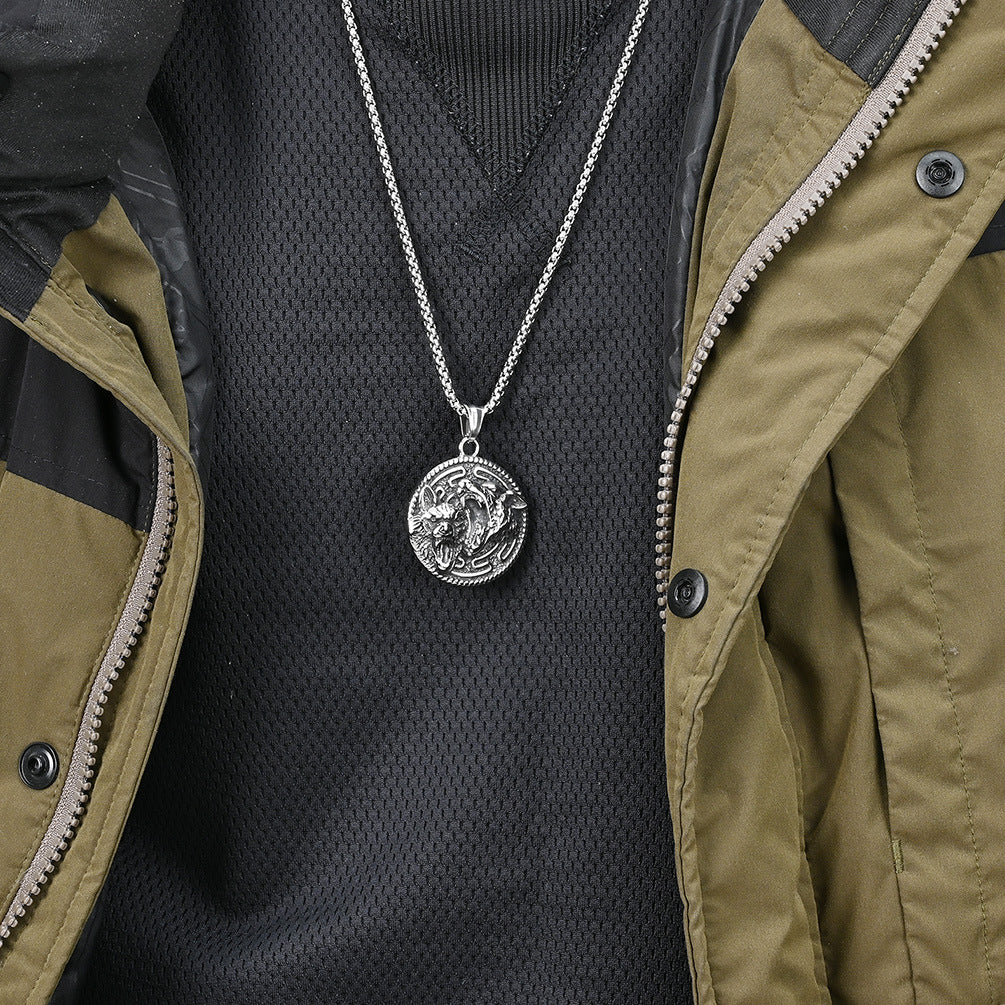 Retro Nordic Style Viking Wolf Necklace for Men Wholesale