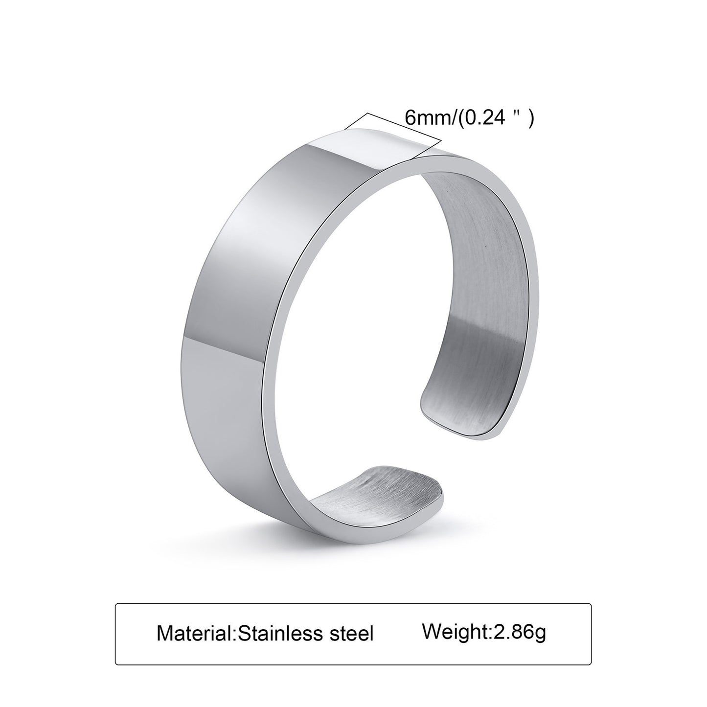 Stainless Steel Bare Body Plain Opening Adjustable Ring Steel Color for Men and Women Jewelry Wholesale