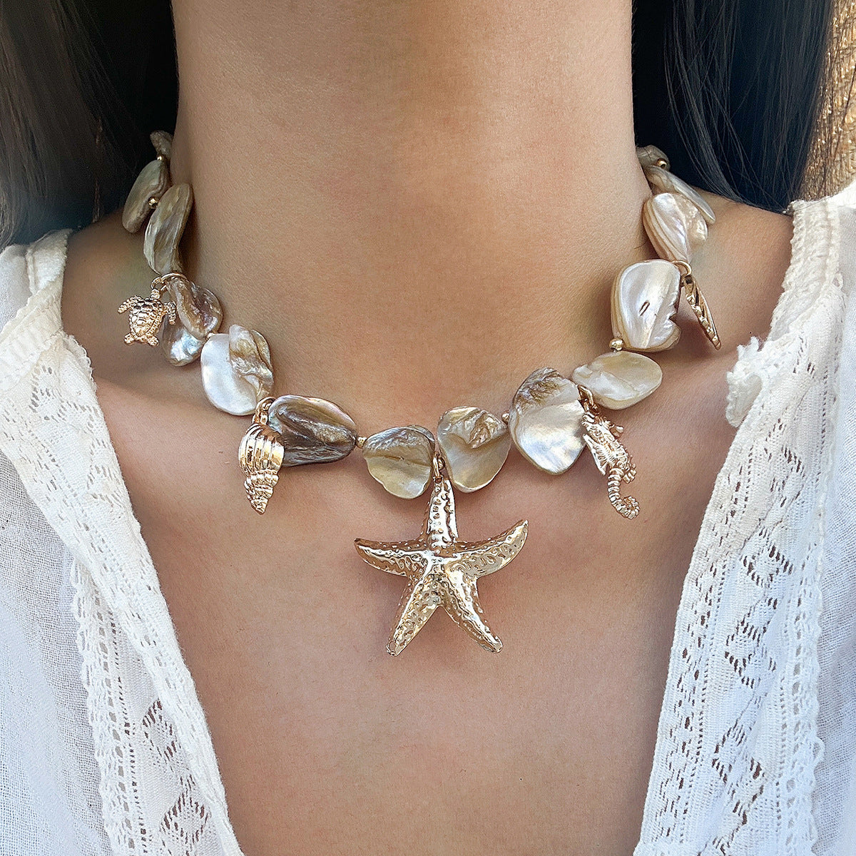 Ocean Wind Shell Piece Starfish Necklace Vacation Irregular Necklace