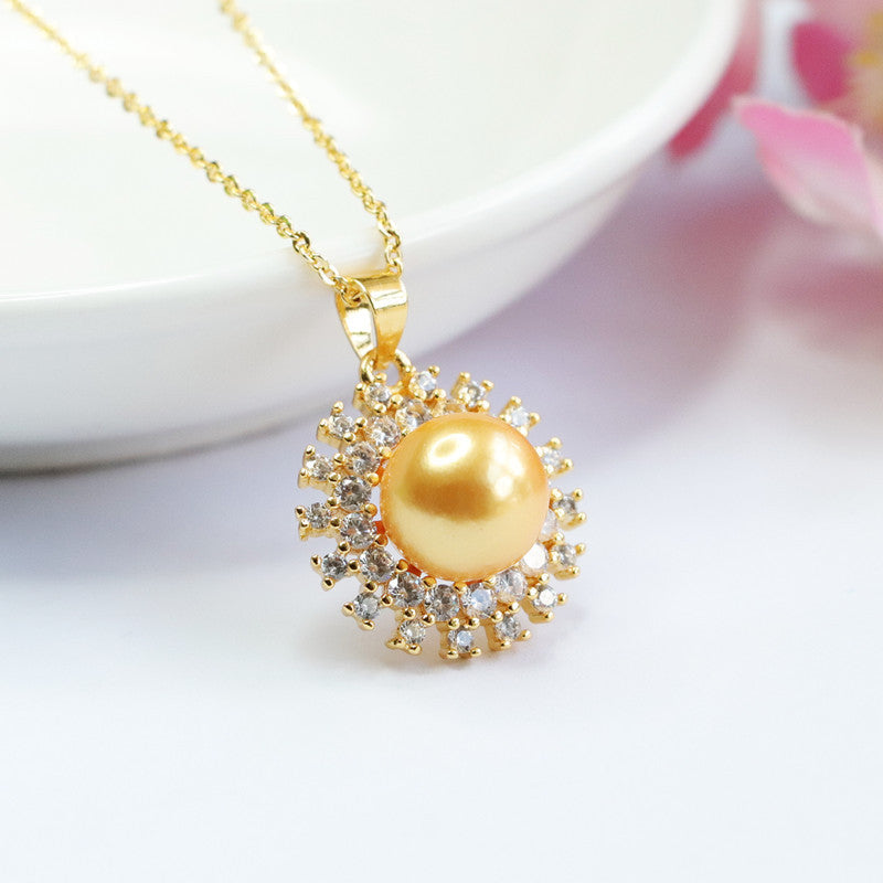 Champagne Shell Pearl Sun Halo Pendant — No Chain