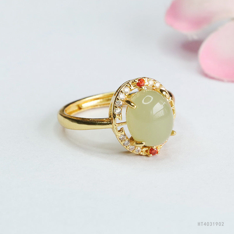 Qingshui Hetian Jade Zircon Halo Ring