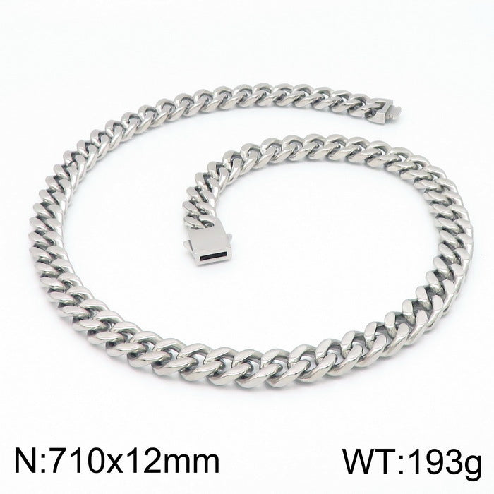 Stainless Steel Cuban Chain Bracelet, Rock Street Men's Vacuum Plated Four-Sided Grinding Square Necklace