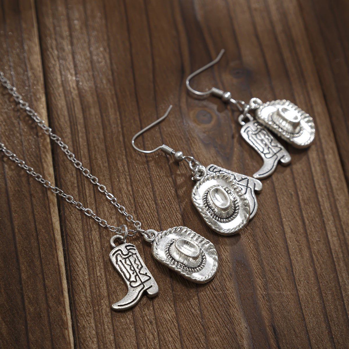 Western Hat & Boots Necklace and Earrings Set