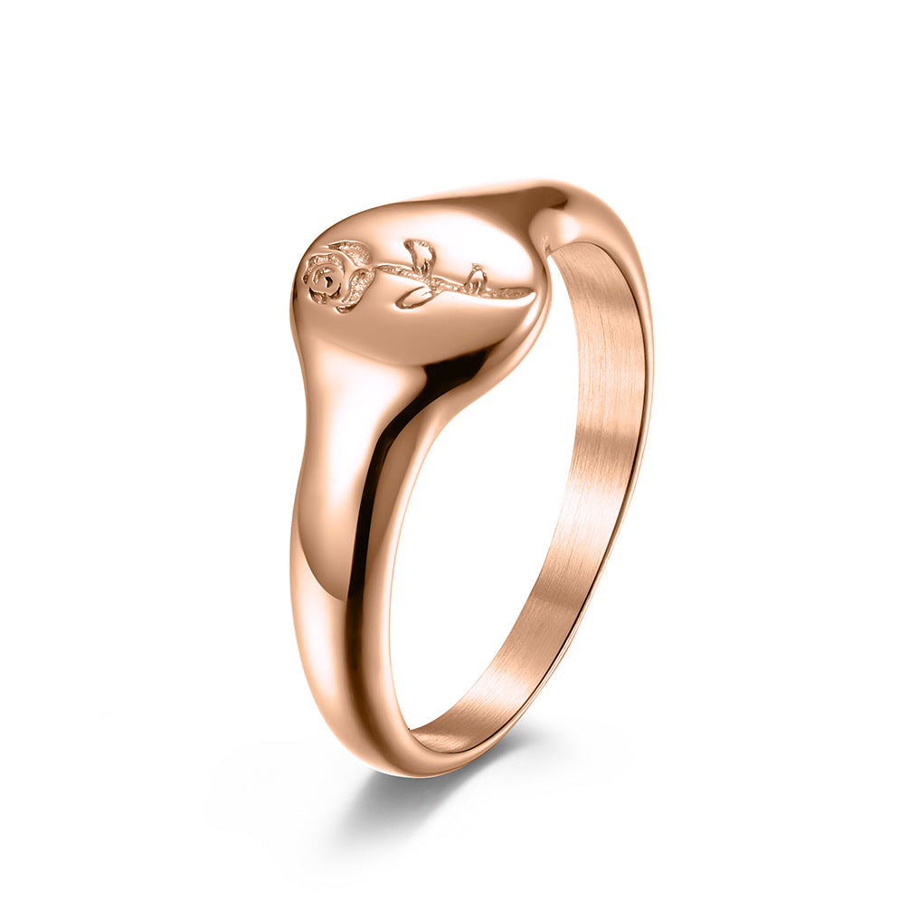 Steel Ring - Elegant European And American Style Floral Seal Ring For Everyday Wear