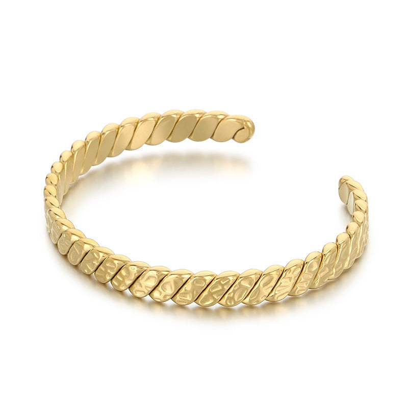 Extremely Wind C-Shaped Titanium Steel Bracelet – Neutral Twist Hammer Open Stainless