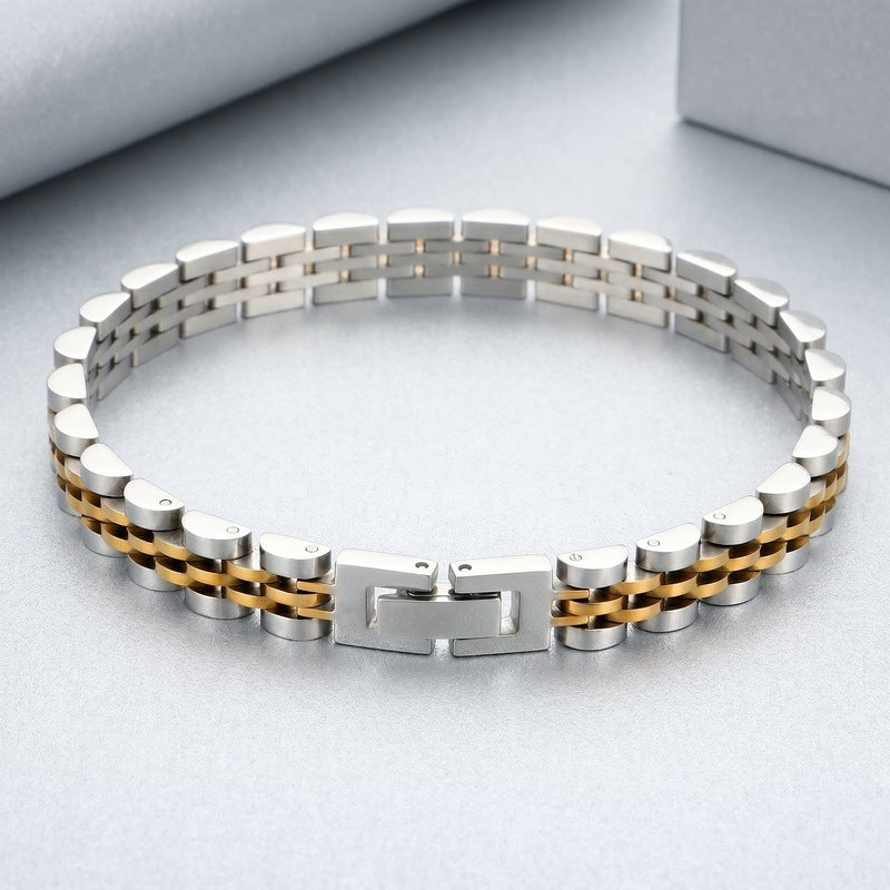 Japan & Korea Business Watch Chain Five Baht Strap Chain Stainless Steel Unisex Bracelet