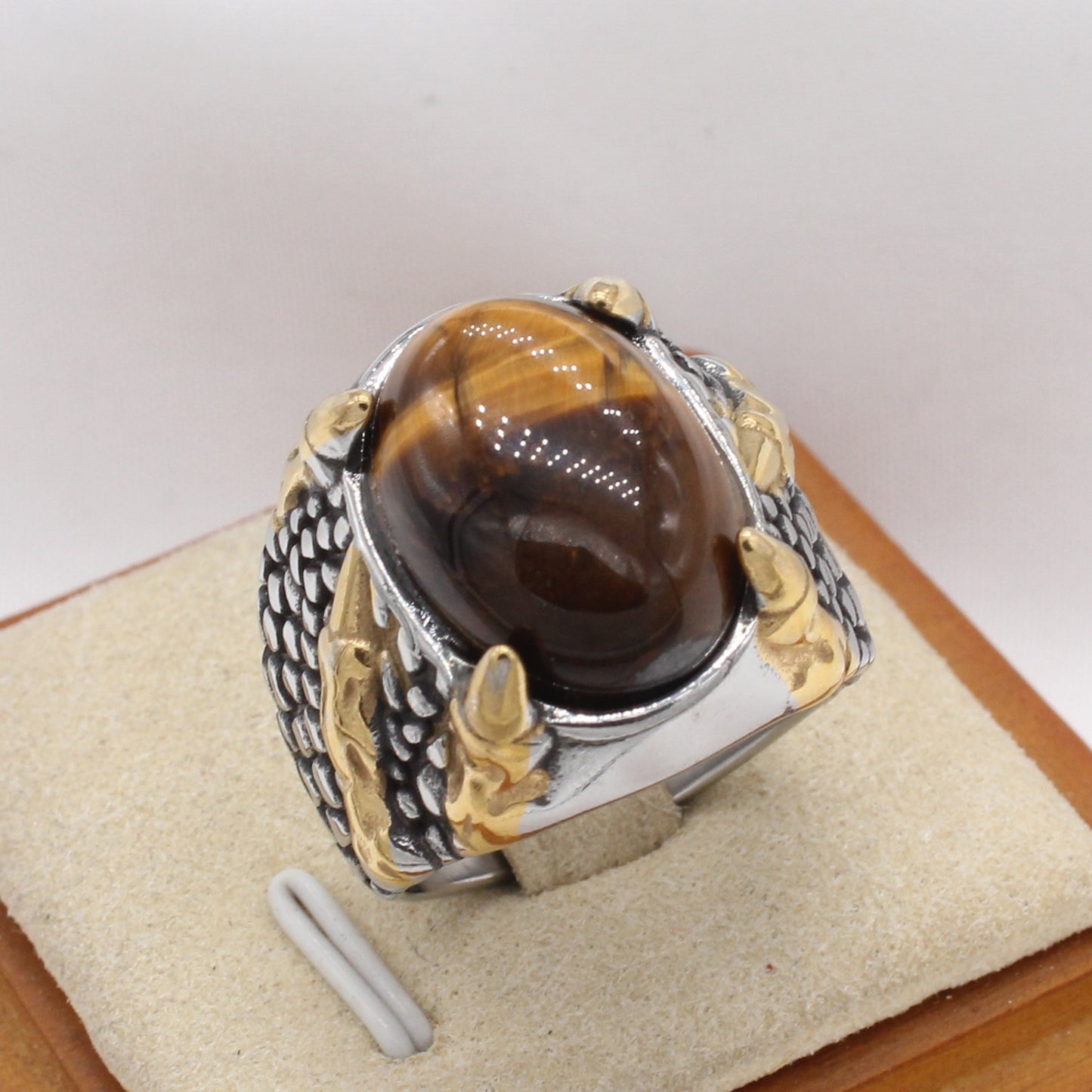 Planderful Jewelry Tiger Eye Ring In Titanium Steel For Men Dragon Claw Retro Style