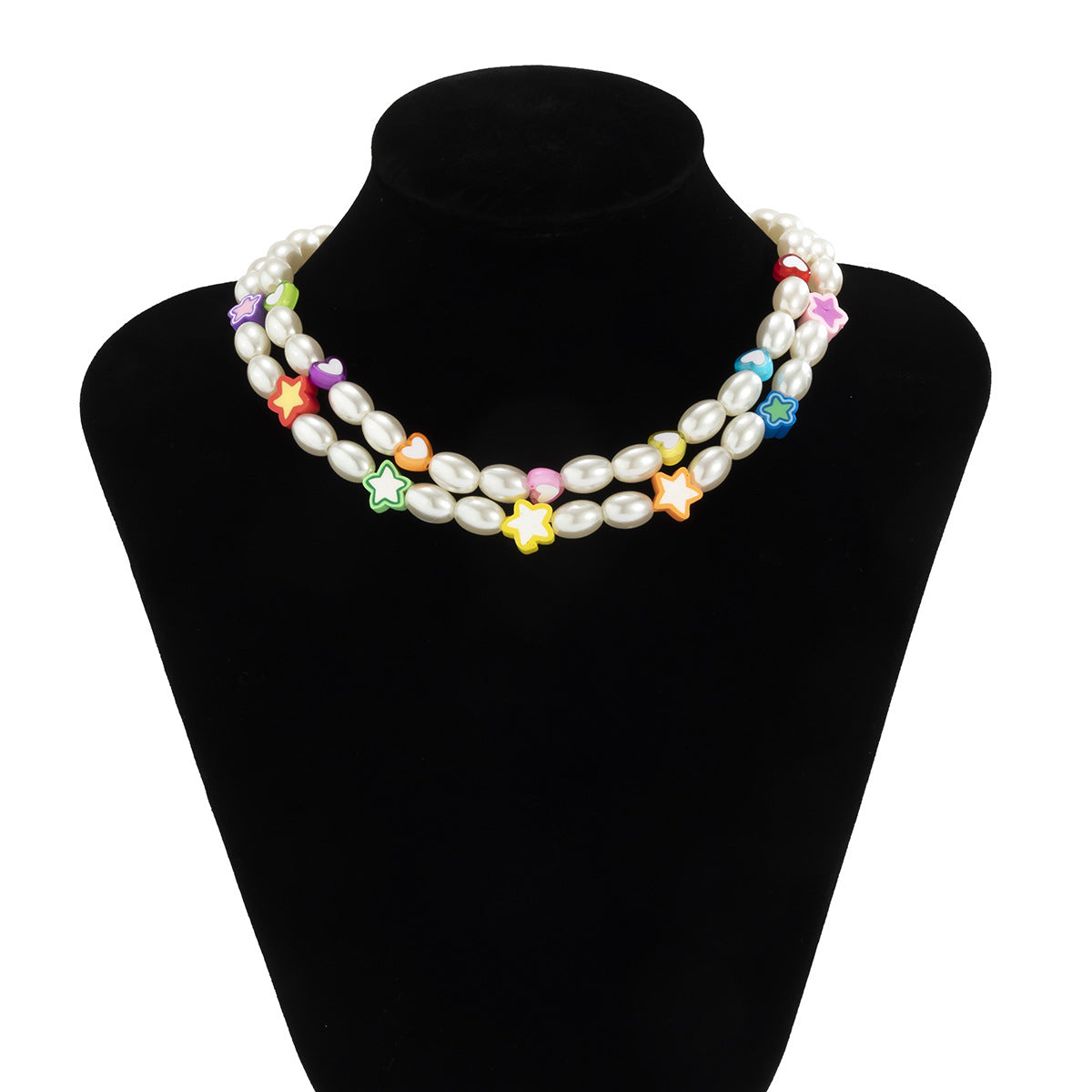 Planderful Vienna Verve Beaded Imitation Pearl Necklace For Women Star And Heart Shapes Mixed Colors
