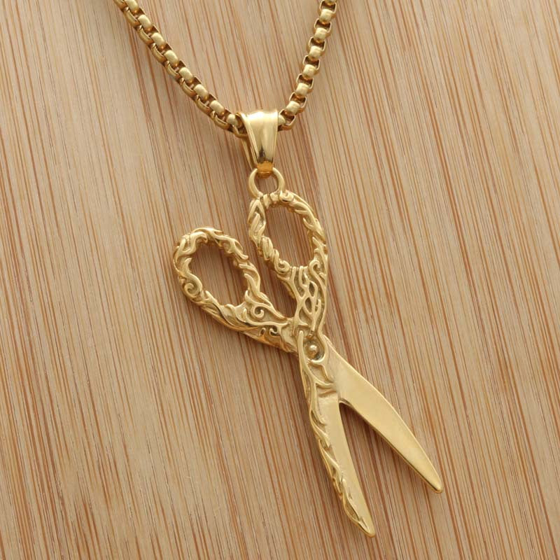 Titanium Steel Retro Punk Hairstylist Scissors Pendant for Men and Women