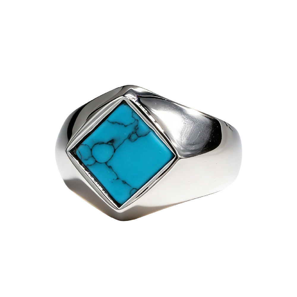 Planderful Titanium Steel Ring Unisex Geometric Quadrilateral Rhombus Design For Everyday Genie Protection