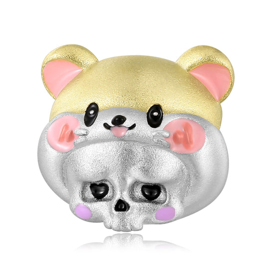 Halloween Bear Hat Skull Head Frosted Silver Pendant