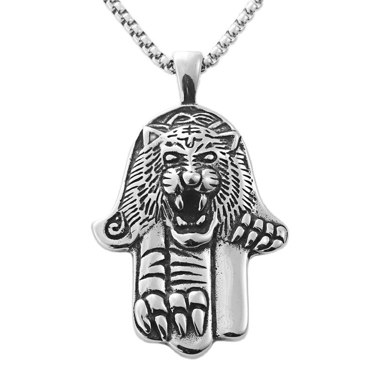 Titanium Steel Tiger Bergamot Pendant Necklace for Men - Retro Punk Style by Planderful