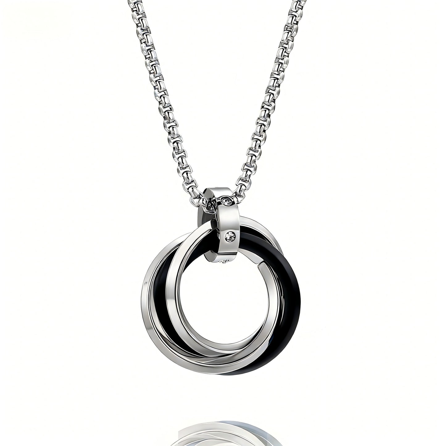 Planderful Interlocking Titanium Steel Necklace For Men Everyday Genie Three Ring Design Street Fashion