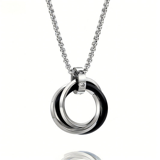 Planderful Interlocking Titanium Steel Necklace For Men Everyday Genie Three Ring Design Street Fashion