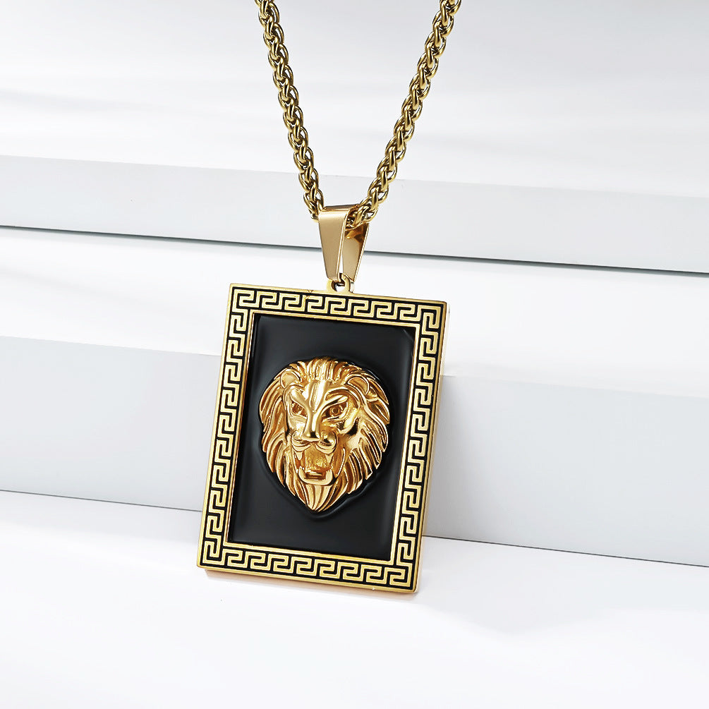 Planderful Lion Head Necklace For Men Steel Titanium Durable Punk Streetwear Pendant Everyday Genie Collection