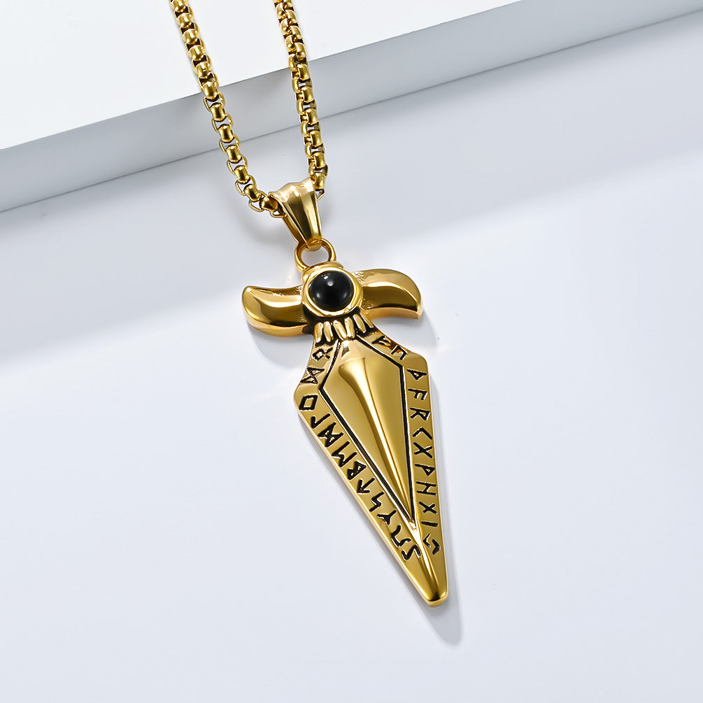 Planderful Viking Spearhead Necklace Titanium Steel Mens Jewelry Nordic Retro Style Bold Statement