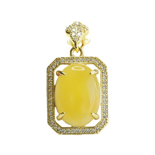 Honey Amber Zircon Oval Pendant in Sterling Silver