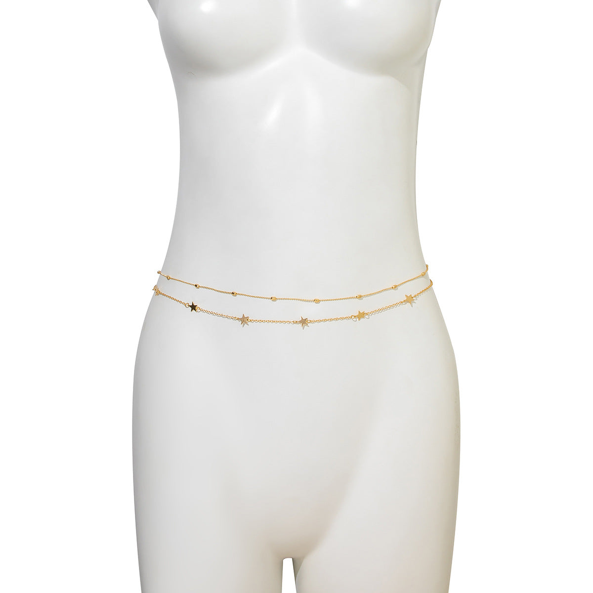 Resort Style Austrian Inspired Body Jewelry with Beaded Double-layer Chain and Metal Heart and Star Tassels