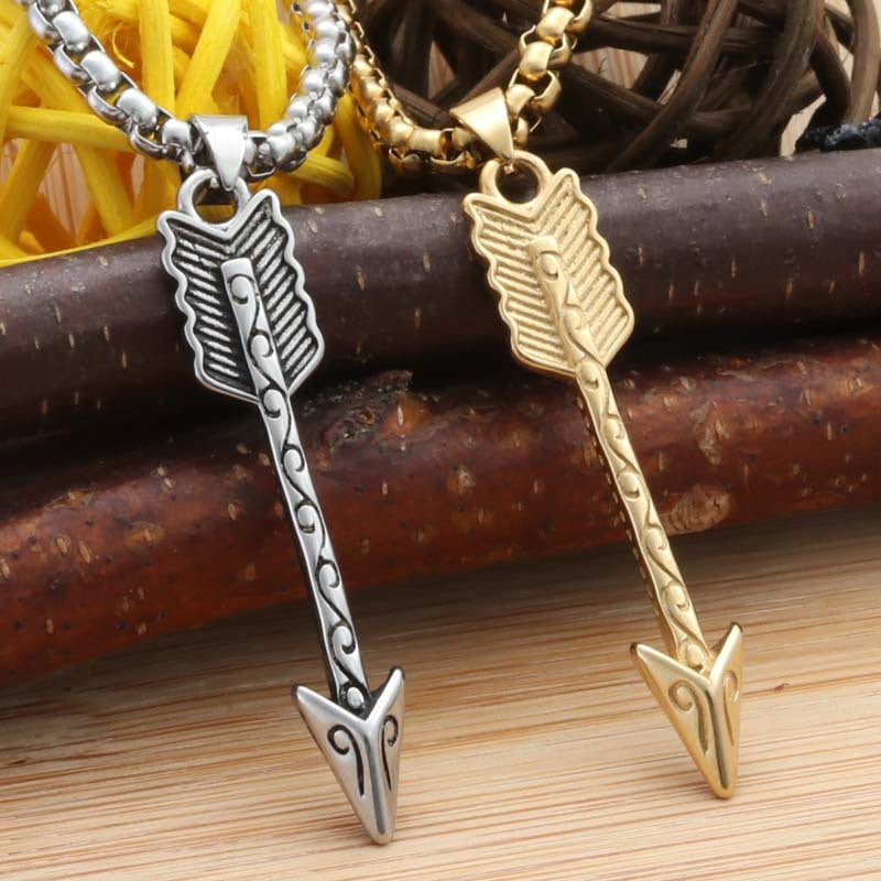 Punk Style Titanium Steel Feather Arrow Pendant Necklace for Men - Retro Trendy Design