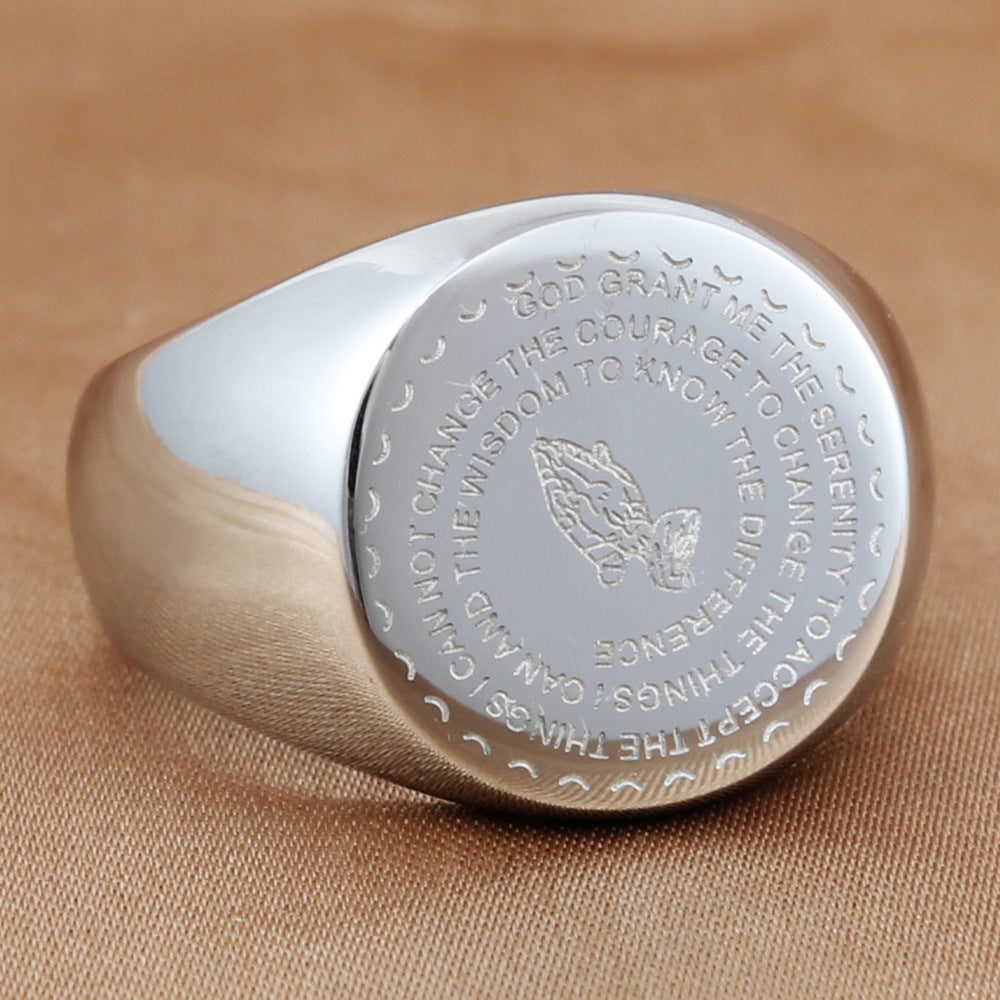 Personalized Retro Titanium Steel Prayer Ring for Men - Trendy European and American Jewelry Accessory