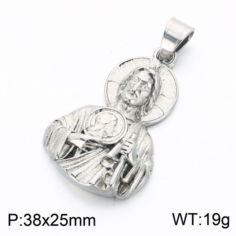 Dark Wind Double Sickle Reaper Pendant Angel Portrait Pendant Two-Sided Buddha Head Stainless Necklace