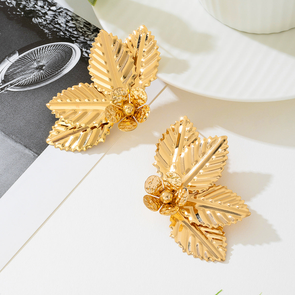 Planderful Vienna Verve Earrings – Exaggerated Metal Leaf Design