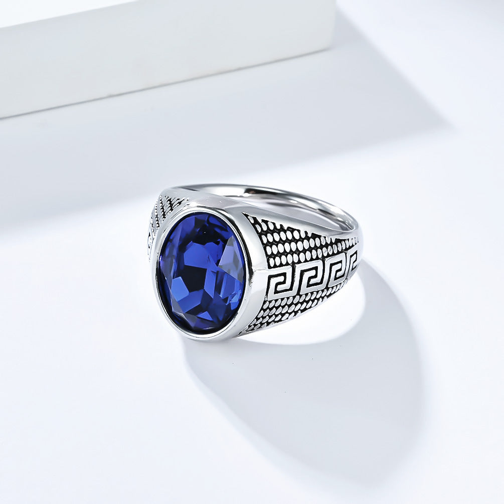 Planderful Titanium Steel Zircon Ring With Great Wall Pattern For Men Fade Resistant Durable Jewelry