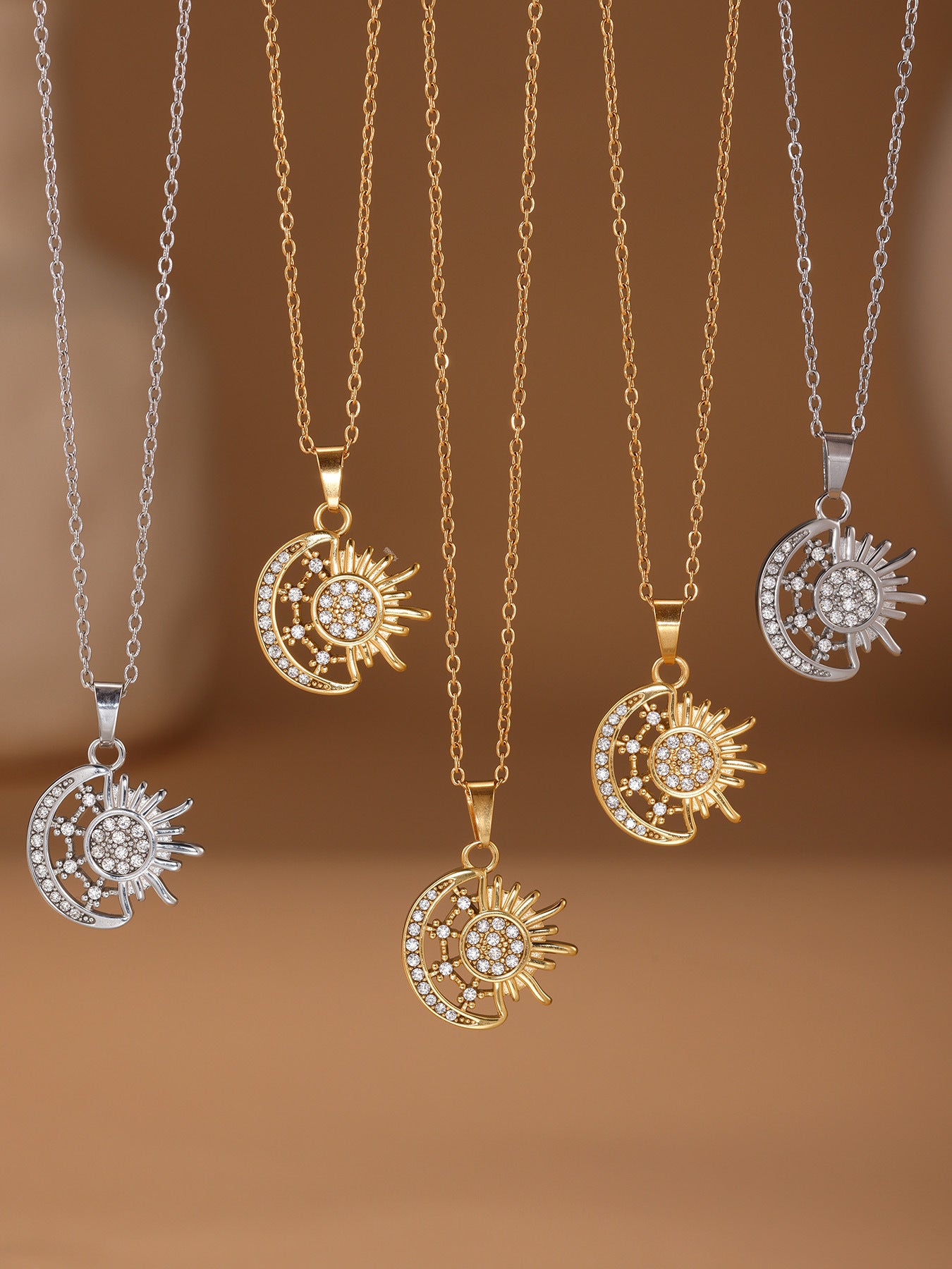 Planderful Sun Moon Pendant Necklace Women Gold Plated