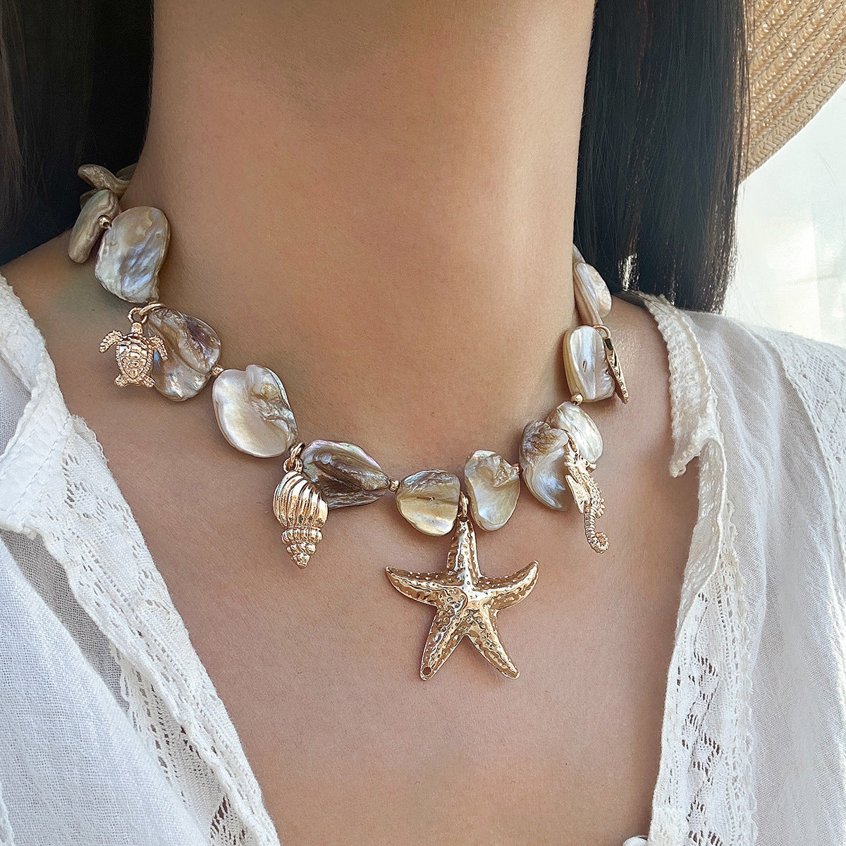 Ocean Wind Shell Piece Starfish Necklace Vacation Irregular Necklace