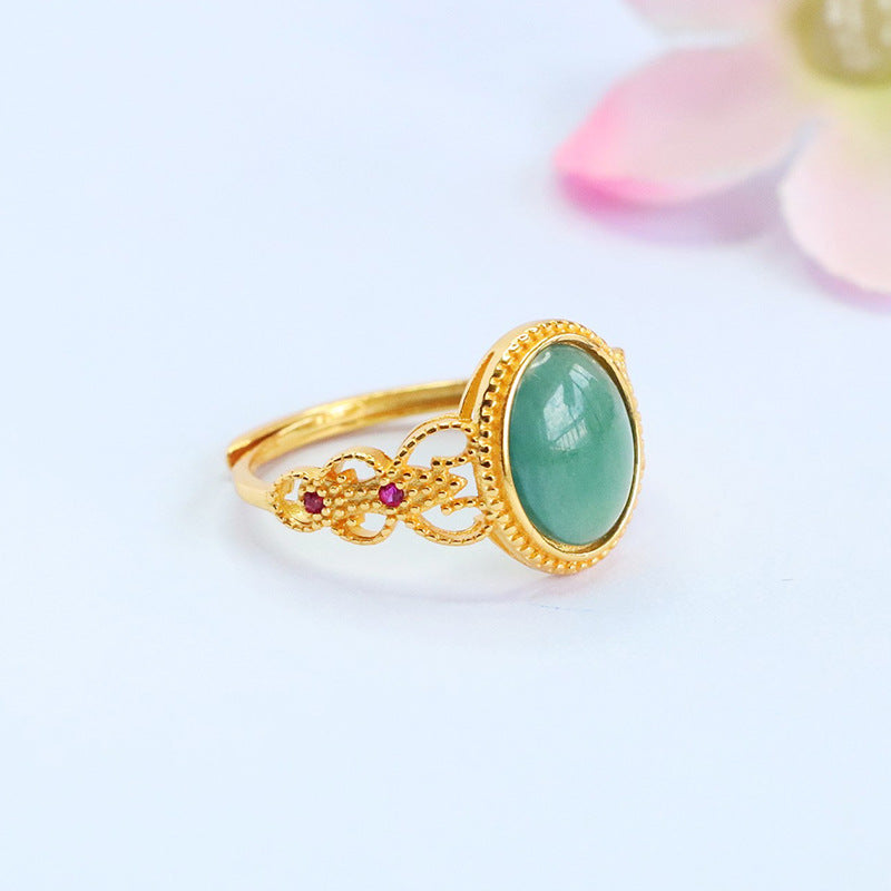 Blue-Water Jadeite Ruyi Knot 925 Silver Ring