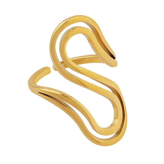 Golden S-Shaped Handcrafted Ring in European and American Style for Women