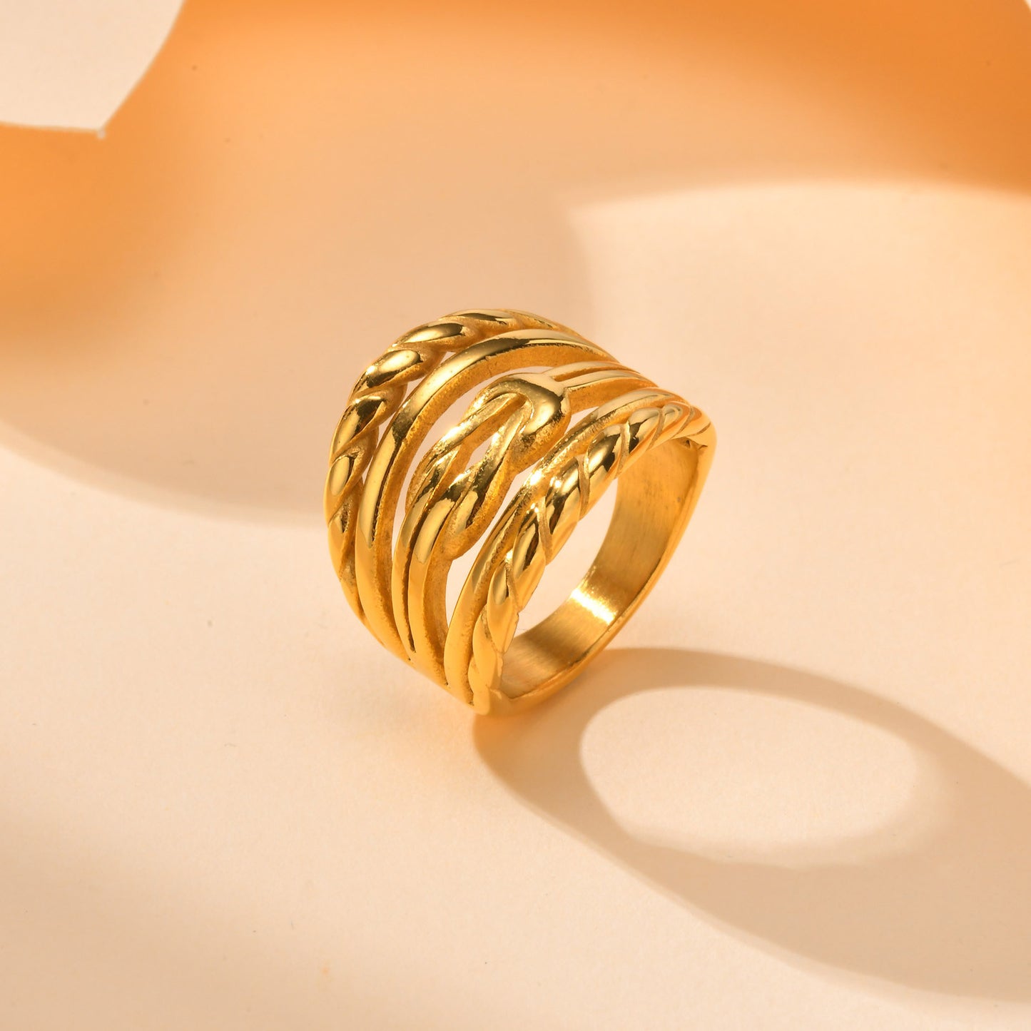 Rings Stainless Steel Multi-Layer Twist Three-Layer 18K Gold Fashion Jewelry