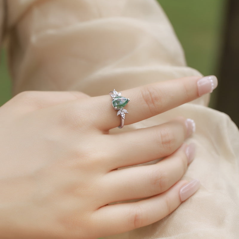 Planderful Jewelry Sterling Silver Ring With Aquatic Agate And Green Moss Zircon Accent
