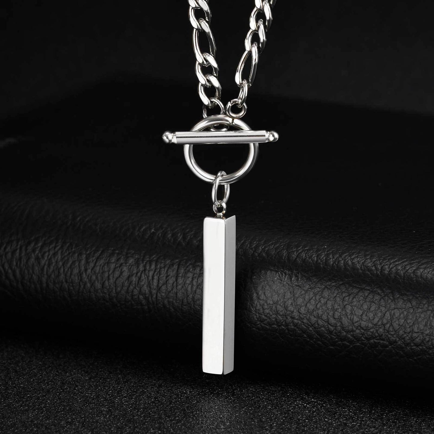 Stainless Steel Minimalist Street Style Chain Toggle Clasp Rectangular Strip Necklace Men