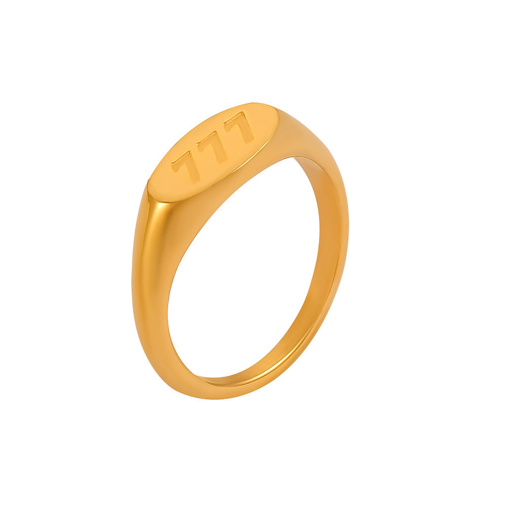 Triple Charm Gold-Plated Titanium Steel Ring in Size 7-8