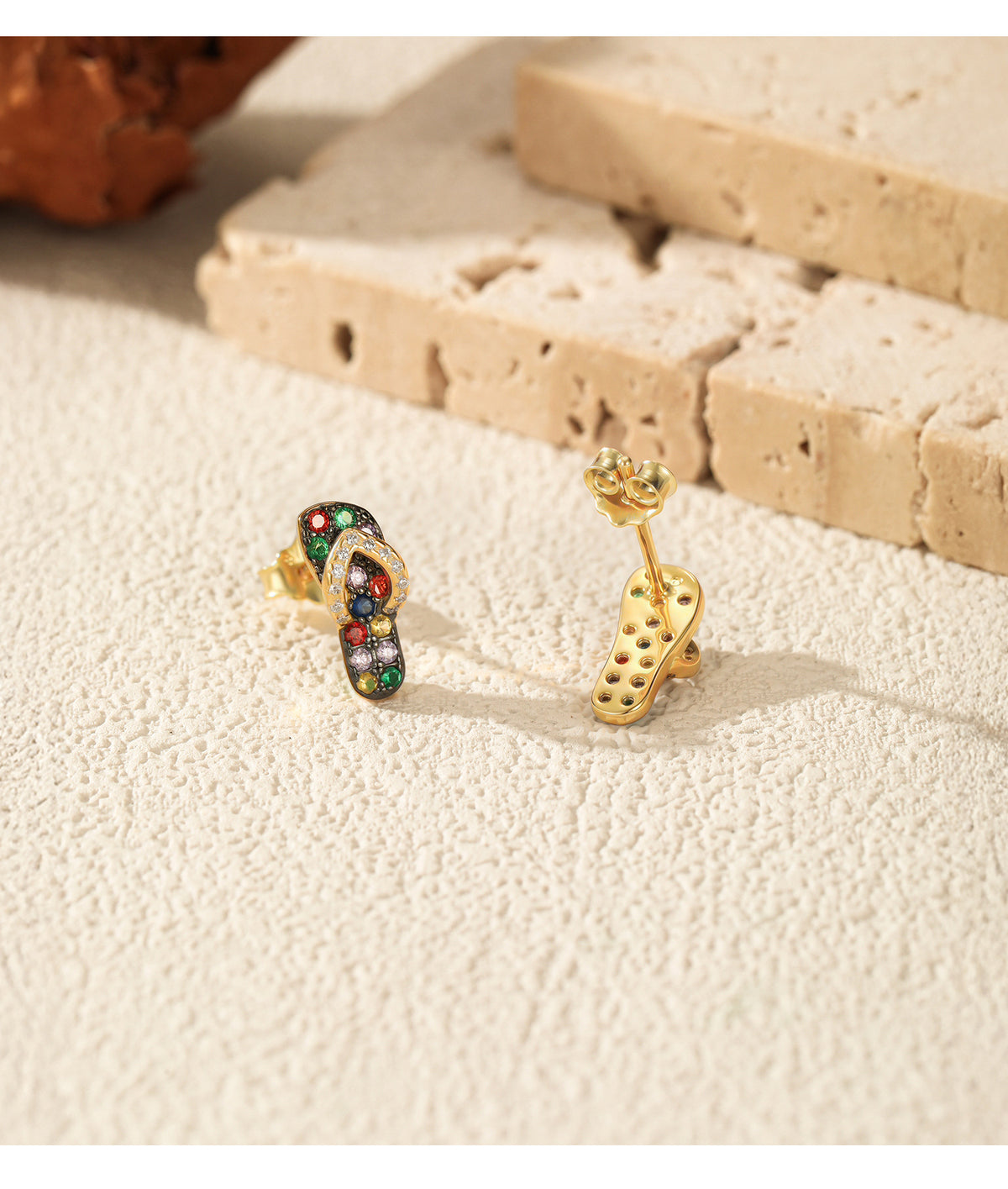 925 Sterling Silver Multicolor Two-Tone Zircon Stud Earrings