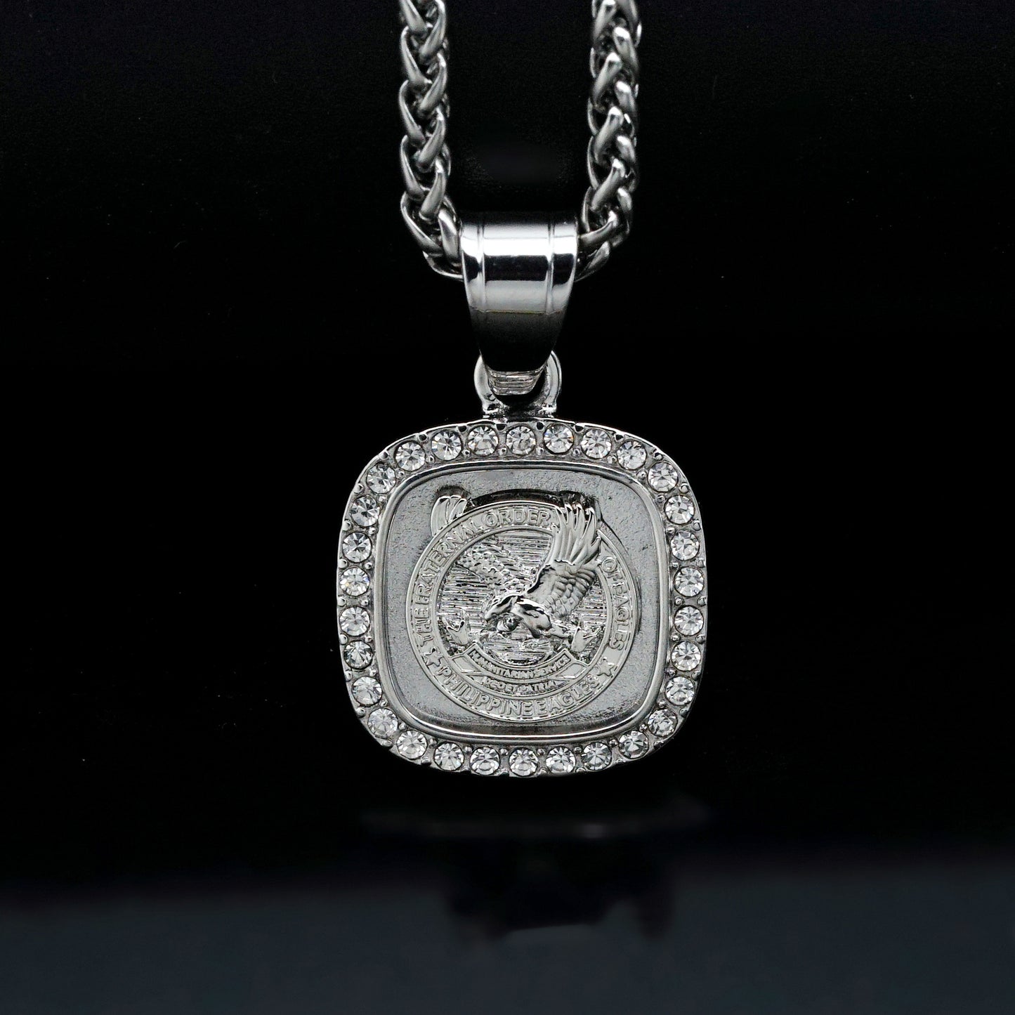 Planderful Square Eagle Pendant Necklace Unisex Gold Plated Zircon Stainless Steel Protection Statement Piece