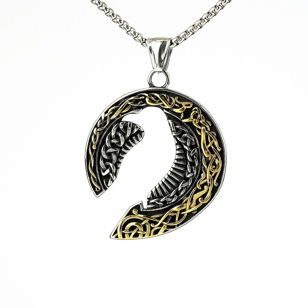 Nordic Retro Men's Stainless Steel Viking Crow Pendant Necklace