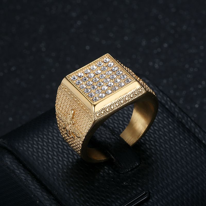 Planderful Hip Hop Ring Titanium Steel Gold Plated Zircon For Men Bold Urban Accessory