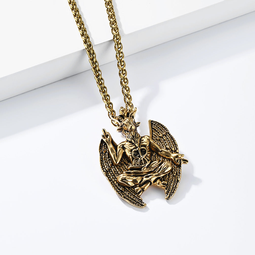 Planderful Everyday Genie Devil Goat Pendant Necklace Titanium Steel For Men And Unisex, Mysterious Retro Protection Charm