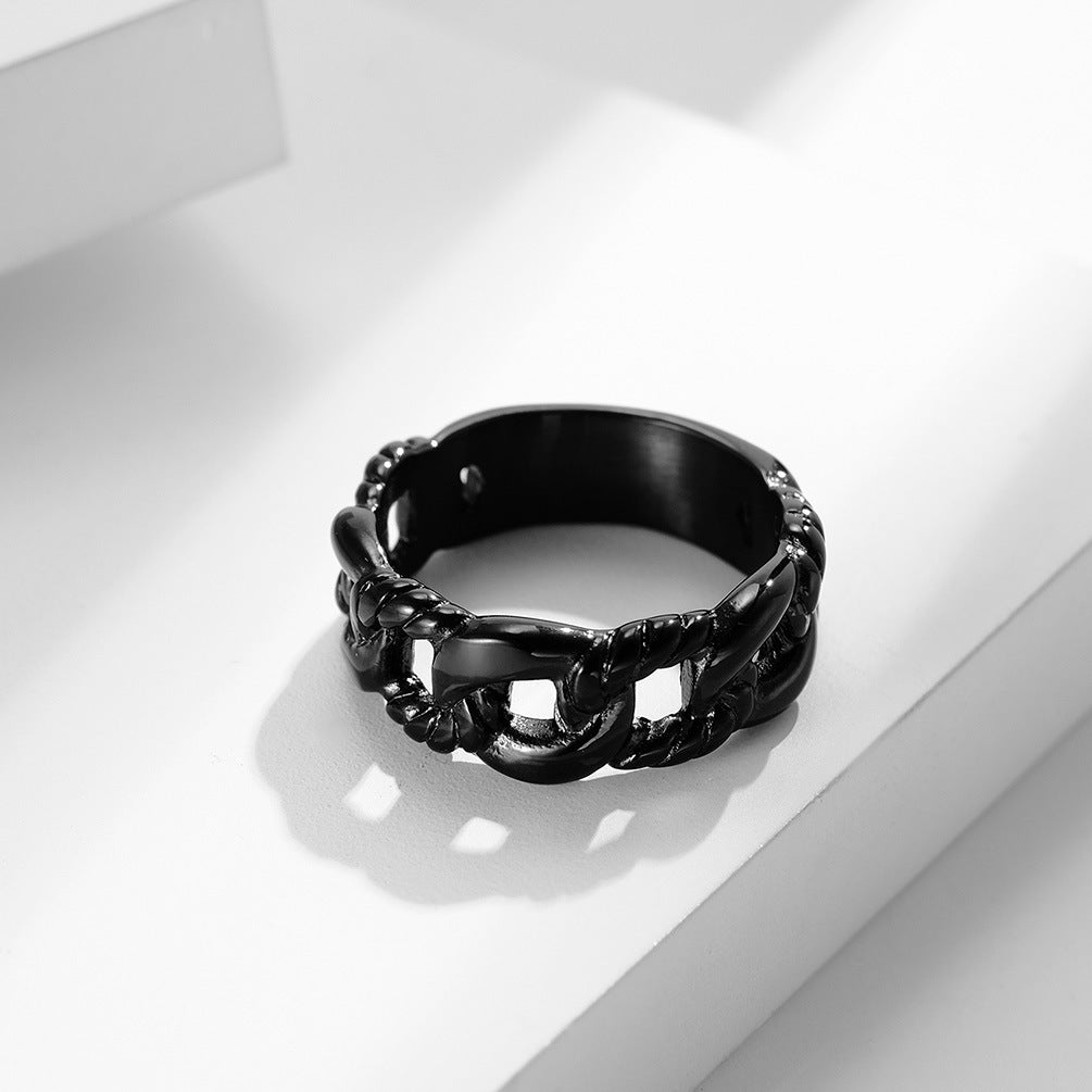 European And American Hip-Hop Wind Titanium Steel Cuban Chain Ring for Men
