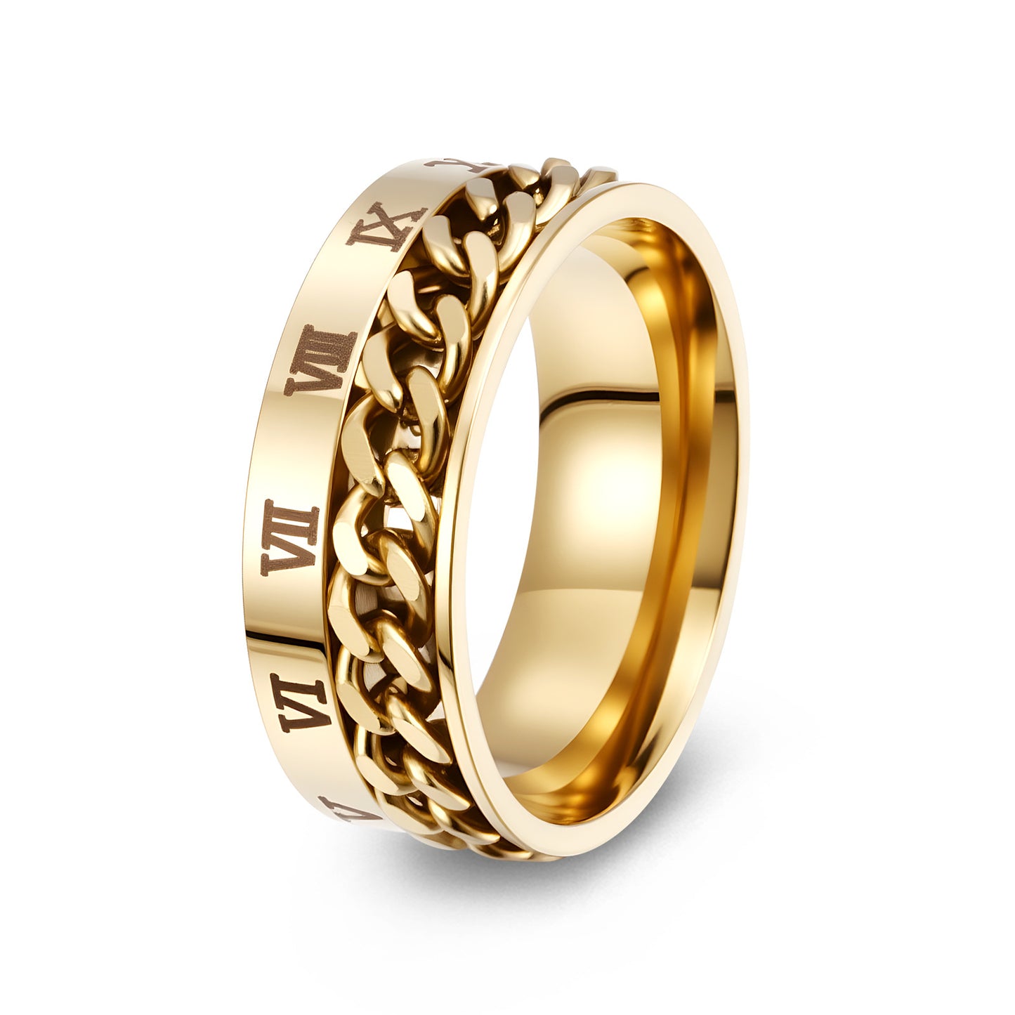 Planderful Everyday Genie Titanium Steel Ring Rotatable Chain Decompression Unisex Roman Numerals Jewelry Size 7 13